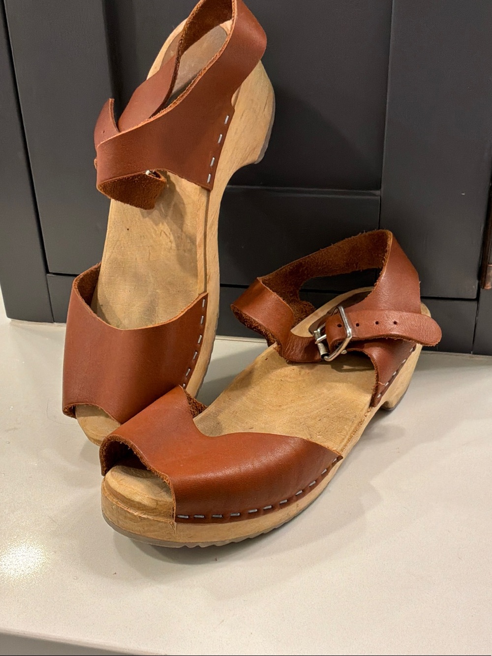 MIA Brown Leather Open-Toe Wedge Sandals